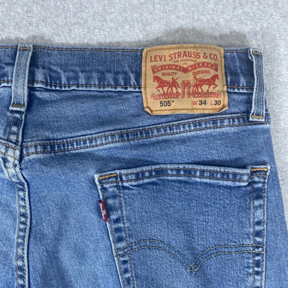 Levi's 505 Regular Fit Jeans Mens 34x30 Blue Straight Leg Stretch